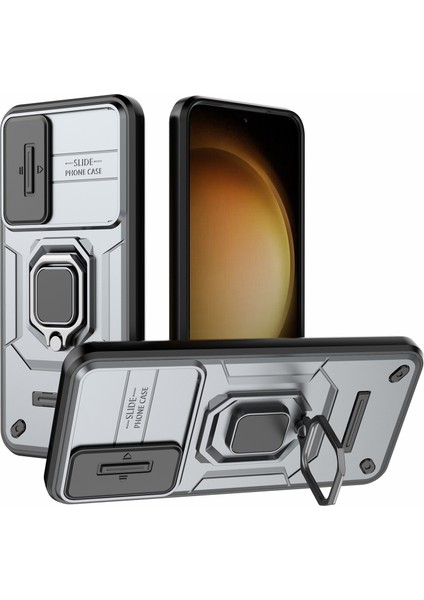 Samsung Galaxy S23+SLIDE Lens Koruma Pc+Tpu Telefon Kılıfı Koruyucu Kılıf Kickstand Ile-Gri (Yurt Dışından)