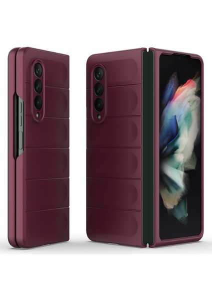 Samsung Galaxy Z Fold3 5g Sert Pc Telefon Kılıfı Çizilmeye Katlanır Kapak-Şarap Kırmızısı (Yurt Dışından)