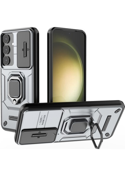 Samsung Galaxy S25+KILIF Pc+Tpu Kickstand Telefon Koruyucu Lens Kapağı-Gri (Yurt Dışından)