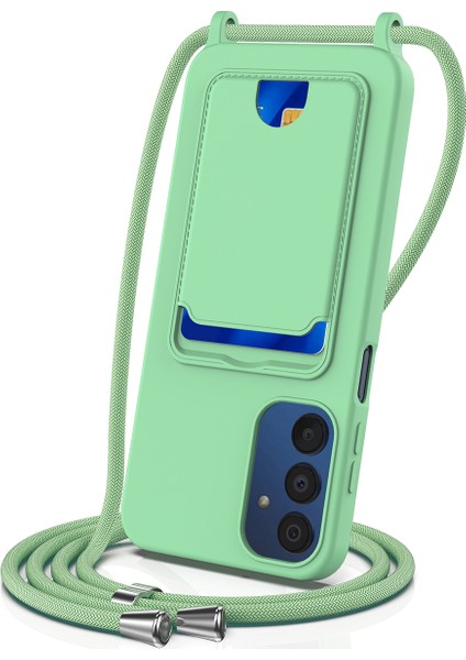Samsung Galaxy M14 4g Sıvı Silikon Kılıf Kart Tutucu ve Kordon Arka Telefon Kılıfı-Yeşil (Yurt Dışından)