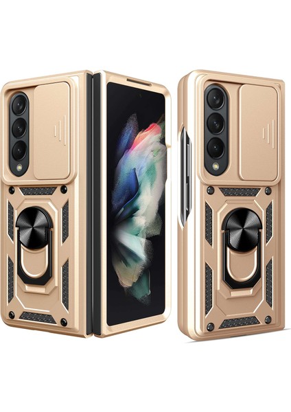 Samsung Galaxy Z Fold4 5g Anti-Düşme Telefon Kılıfı Kickstand Pc+Tpu Hibrit Kapak Sürgülü Kamera Korumalı-Altın (Yurt Dışından)