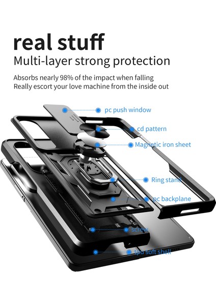 Samsung Galaxy Z Fold4 5g Anti-Düşme Telefon Kılıfı Kickstand Pc+Tpu Hibrit Kapak Sürgülü Kamera Korumalı-Altın (Yurt Dışından) fırsatları