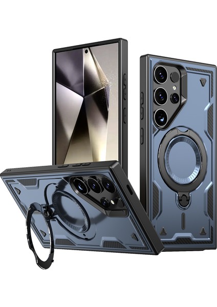 Samsung Galaxy S23 ULTRA/S22 Ultra 5g Kılıf Magsafe Askeri Koruma Pc+Tpu Kickstand Telefon Kılıfı-Mavi ile Uyumlu (Yurt Dışından)