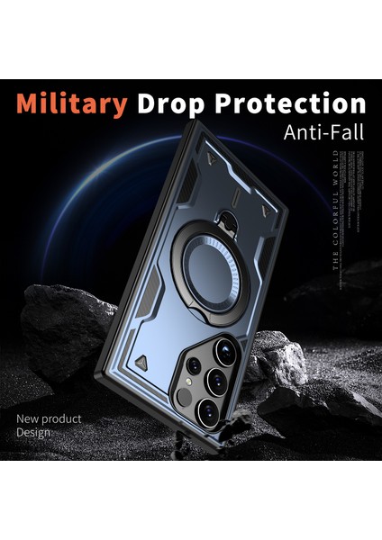 Samsung Galaxy S23 ULTRA/S22 Ultra 5g Kılıf Magsafe Askeri Koruma Pc+Tpu Kickstand Telefon Kılıfı-Mavi ile Uyumlu (Yurt Dışından) modelleri