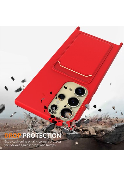 Samsung Galaxy S24 Ultra Kılıf Kart Tutucu Sıvı Silikon Ipeksi Dokunmatik Telefon Kılıfı-Kırmızı (Yurt Dışından) modelleri