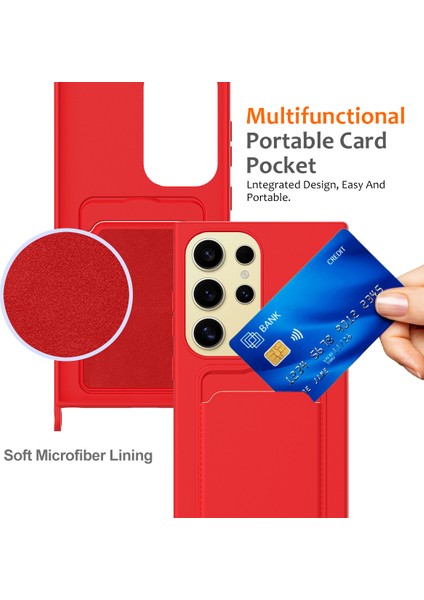 Samsung Galaxy S24 Ultra Kılıf Kart Tutucu Sıvı Silikon Ipeksi Dokunmatik Telefon Kılıfı-Kırmızı (Yurt Dışından) indirimleri