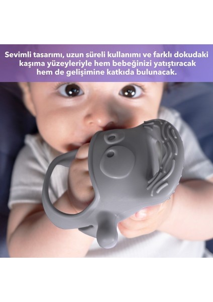 Silikon Bebek Diş Kaşıyıcı – BPA ve BPS İçermez, Ergonomik Tutma, Sevimli Tasarım, Duyusal ve Motor Gelişimi Destekler