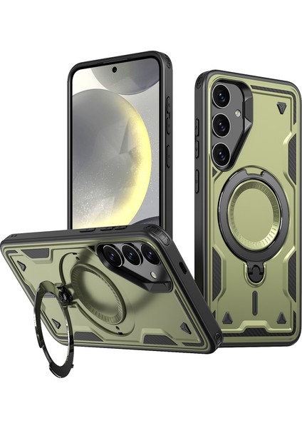 Samsung Galaxy S24 Fe Kılıfı Magsafe Askeri Koruma Pc+Tpu Kickstand Telefon Kılıfı ile Uyumlu-Zeytin Yeşili (Yurt Dışından)