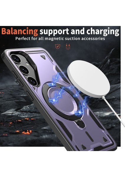 Samsung Galaxy S24 Fe Kılıfı Magsafe Askeri Koruma Pc+Tpu Kickstand Telefon Kılıfı-Mor ile Uyumlu (Yurt Dışından) fiyatları