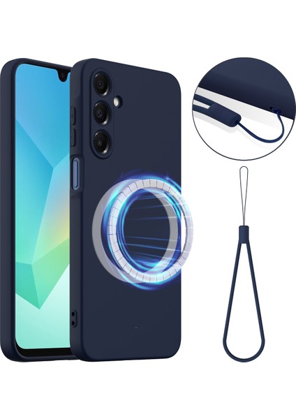 Samsung Galaxy A55 5g Kılıfı Magsafe Anti-Düşme Sıvı Silikon Telefon Kılıfı ile Uyumlu-Koyu Mavi (Yurt Dışından)