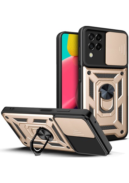 Samsung Galaxy M53 5g Yüzük Kickstand Telefon Kılıfı Yumuşak Tpu+Sert Pc Hibrit Darbeye Dayanıklı Koruyucu Kılıf Kamera Kapağı-Altın (Yurt Dışından)