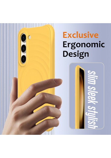 Samsung Galaxy S23+MANYETIK Telefon Kılıfı Dalgalı Doku Sıvı Silikon Darbeye Dayanıklı Kapak-Sarı (Yurt Dışından) modelleri