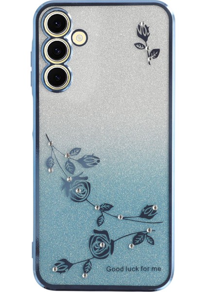 Kadem Telefon Kabuğu Samsung Galaxy A54 5g, Degrade Parıltı Toz Yapay Elmas Dekor Çiçek Desen Tpu Telefon Kılıfı-Mavi (Yurt Dışından)