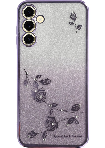 Kadem Telefon Kabuğu Samsung Galaxy A54 5g, Degrade Parıltı Toz Yapay Elmas Dekor Çiçek Desen Tpu Telefon Kılıfı-Mor (Yurt Dışından)