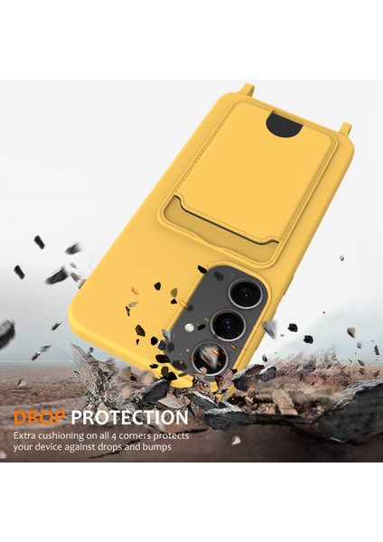 Samsung Galaxy S25 Kılıfı Sıvı Silikon Kart Tutucu Telefon Arka Kapağı Kordonlu-Sarı (Yurt Dışından) modelleri