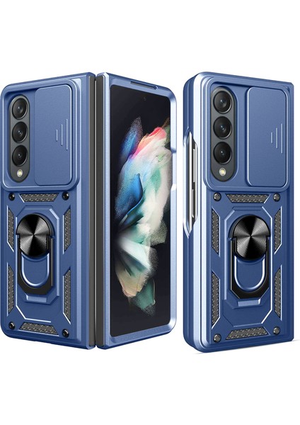 Samsung Galaxy Z Fold4 5g Anti-Düşme Telefon Kılıfı Kickstand Pc+Tpu Hibrit Kapak Sürgülü Kamera Korumalı-Mavi (Yurt Dışından)