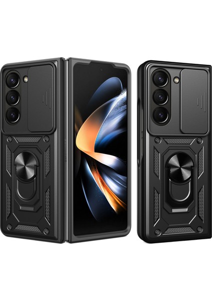 Samsung Galaxy Z Fold6 5g Kılıf Pc+Tpu Telefon Koruyucu Kılıf Lens Koruyucu Ayaklı Telefon Kabuğu-Siyah (Yurt Dışından)