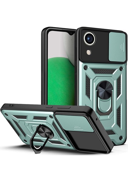 Samsung Galaxy A03 Core Pc+Tpu Çizilmez Zırhlı Telefon Kılıfı Halka Tutucu Kickstand Koruyucu Kılıf Kamera Kayar Kapaklı-Yeşil (Yurt Dışından)