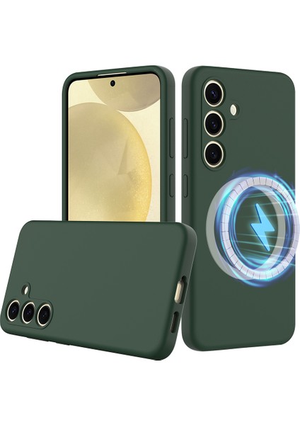 Samsung Galaxy S24 Fe Kılıfı Magsafe Anti-Düşme Sıvı Silikon Telefon Kılıfı ile Uyumlu-Koyu Yeşil (Yurt Dışından)