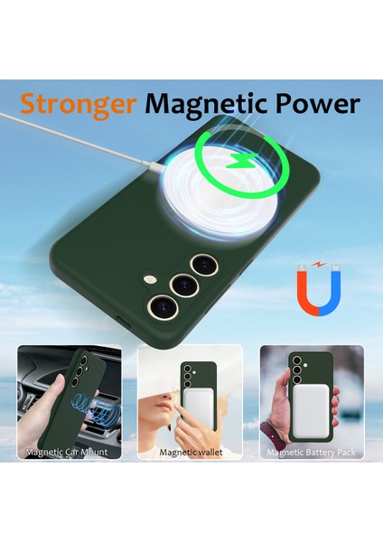 Samsung Galaxy S24 Fe Kılıfı Magsafe Anti-Düşme Sıvı Silikon Telefon Kılıfı ile Uyumlu-Koyu Yeşil (Yurt Dışından) modelleri