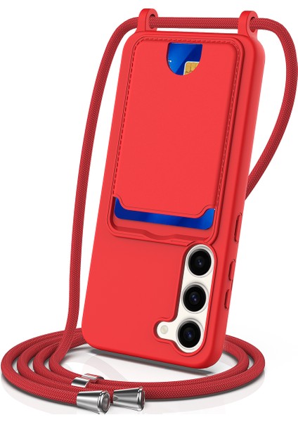 Samsung Galaxy S23+KILIF Sıvı Silikon Kart Tutucu Telefon Arka Kapağı Kordonlu-Kırmızı (Yurt Dışından)