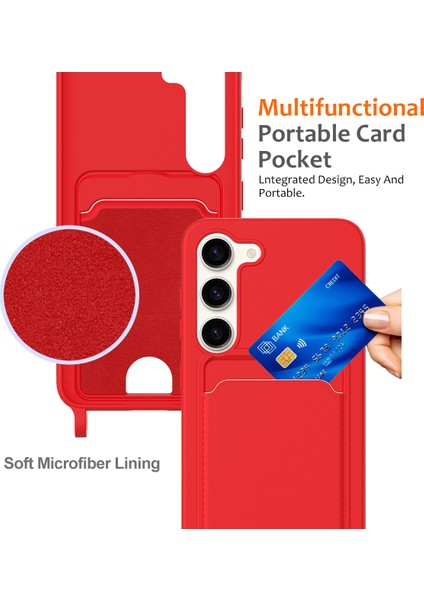 Samsung Galaxy S23+KILIF Sıvı Silikon Kart Tutucu Telefon Arka Kapağı Kordonlu-Kırmızı (Yurt Dışından) fiyatları