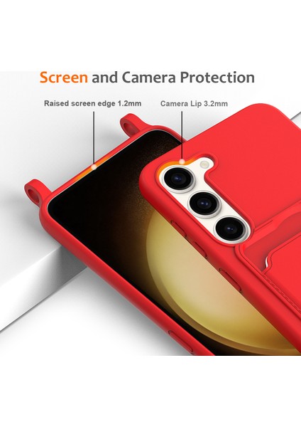 Samsung Galaxy S23+KILIF Sıvı Silikon Kart Tutucu Telefon Arka Kapağı Kordonlu-Kırmızı (Yurt Dışından) modelleri