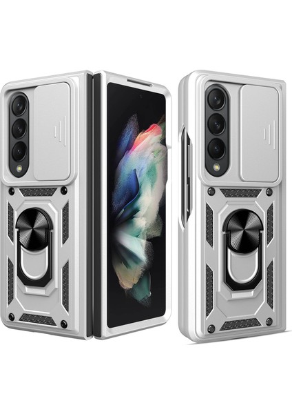 Samsung Galaxy Z Fold4 5g Anti-Düşme Telefon Kılıfı Kickstand Pc+Tpu Hibrit Kapak Sürgülü Kamera Korumalı-Gümüş (Yurt Dışından)