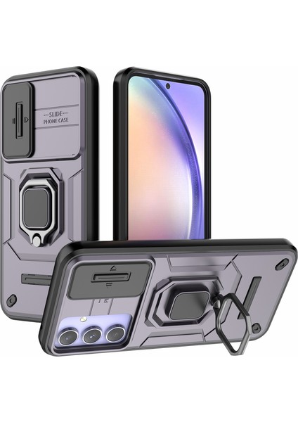 Samsung Galaxy A54 5g Pc+Tpu Telefon Kılıfı Için Arka Kabuk Kayar Lens Koruma Kılıfı Kickstand Ile-Mor (Yurt Dışından)