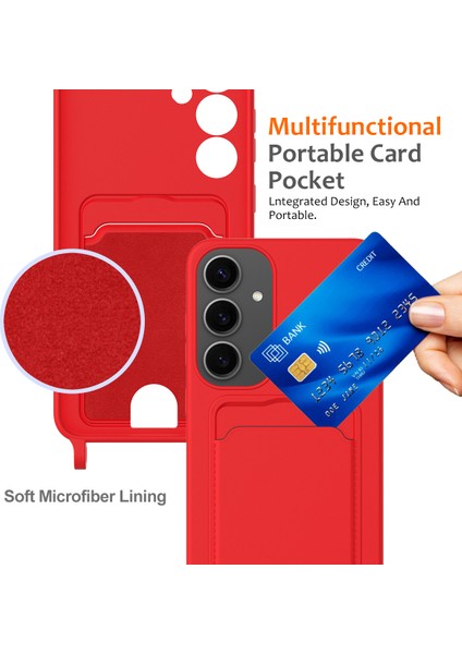 Samsung Galaxy S25 Kılıfı Sıvı Silikon Kart Tutucu Telefon Arka Kapağı Kordonlu-Kırmızı (Yurt Dışından) indirimleri