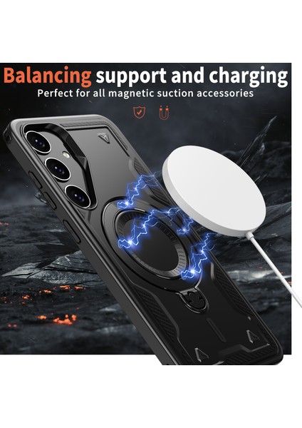 Samsung Galaxy S24 Fe Kılıfı Magsafe Askeri Koruma Pc+Tpu Kickstand Telefon Kılıfı ile Uyumlu-Siyah (Yurt Dışından) fiyatları