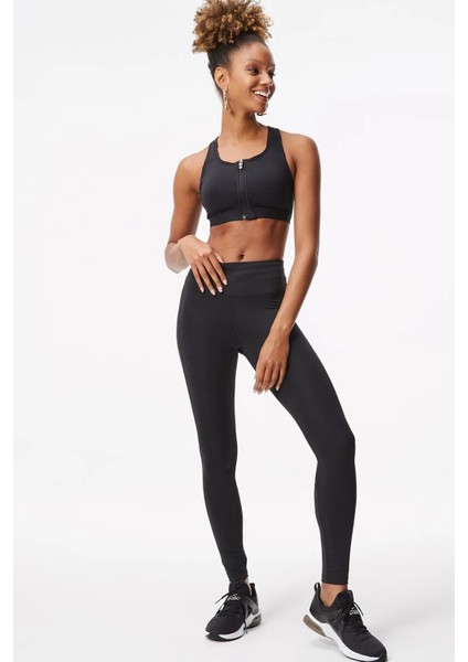 Swoosh Medium Support Padded Zip-Front Bra Kadın Fermuarlı Pedli Spor Sütyeni Siyah fırsatları