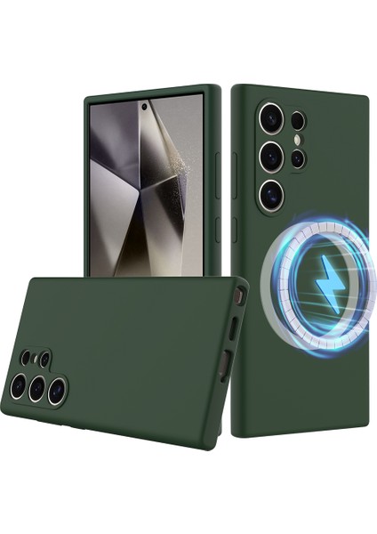 Samsung Galaxy S24 Ultra Kılıf Magsafe Anti-Düşme Sıvı Silikon Telefon Kılıfı ile Uyumlu-Koyu Yeşil (Yurt Dışından)