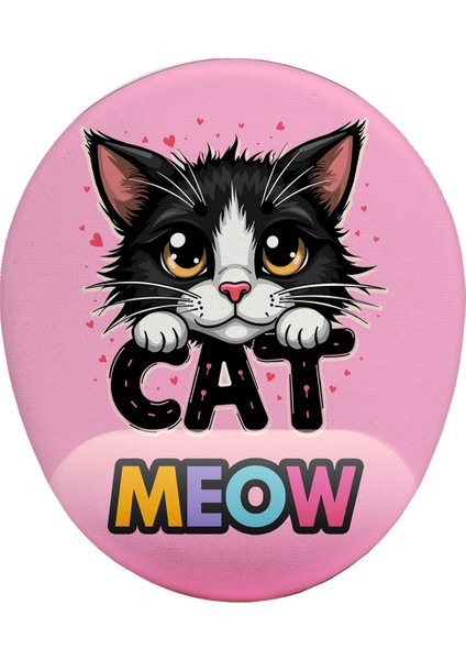 Cat Meow Desenli Bilek Destekli Kaymaz Buruşmaz Kırılmaz Mouse Pad