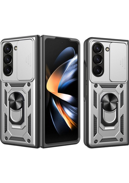 Samsung Galaxy Z Fold6 5g Kılıf Pc+Tpu Telefon Koruyucu Kılıf Lens Koruyucu Ayaklı Telefon Kabuğu-Gümüş (Yurt Dışından)