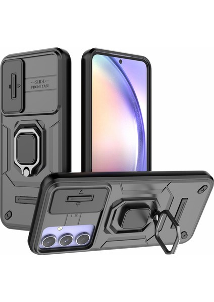 Samsung Galaxy A54 5g Pc+Tpu Telefon Kılıfı Için Arka Kabuk Kayar Lens Koruma Kılıfı ve Ayaklık-Siyah (Yurt Dışından)