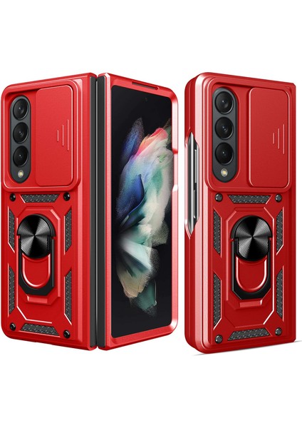 Samsung Galaxy Z Fold4 5g Anti-Düşme Telefon Kılıfı Kickstand Pc+Tpu Hibrit Kapak Sürgülü Kamera Korumalı-Kırmızı (Yurt Dışından)