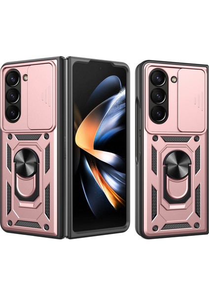 Samsung Galaxy Z Fold6 5g Kılıf Pc+Tpu Telefon Koruyucu Kılıf Lens Koruyucu Ayaklı Telefon Kabuğu-Gül Altını (Yurt Dışından)