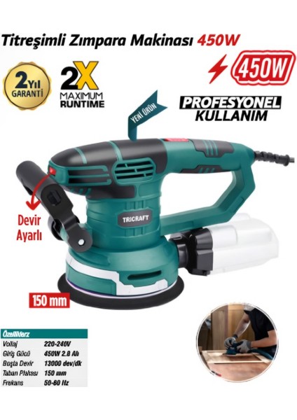 Trıcraft 450W Titreşimli Zımpara Makinesi 150MM