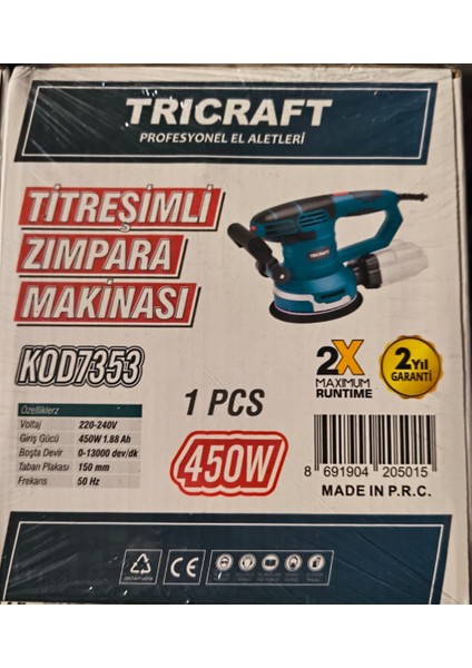 Trıcraft 450W Titreşimli Zımpara Makinesi 150MM fiyatları