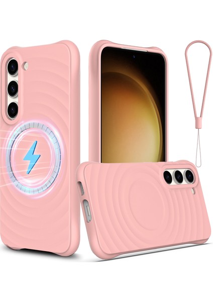 Samsung Galaxy S23+MANYETIK Telefon Kılıfı Dalgalı Doku Sıvı Silikon Darbeye Dayanıklı Kapak-Pembe (Yurt Dışından)