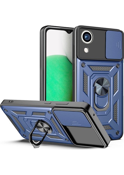 Samsung Galaxy A03 Core Pc+Tpu Çizilmez Zırhlı Telefon Kılıfı Halka Tutucu Kickstand Koruyucu Kılıf Kamera Sürgülü Kapak-Mavi (Yurt Dışından)