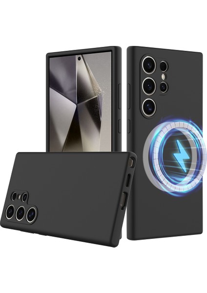 Samsung Galaxy S24 Ultra Kılıf Magsafe Anti-Düşme Sıvı Silikon Telefon Kılıfı ile Uyumlu-Siyah (Yurt Dışından)