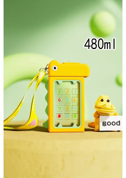 Dinozor Tasarımlı Suluk 480 ml Bpa Içermez Suluk Çocuk Okul Su Şişesi Taşınabilir Sarı