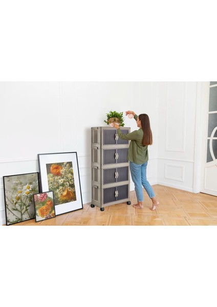 Çok Amaçlı Kapaklı Istiflenebilir Organizer Dolap – 4'lü Set (Toprak)