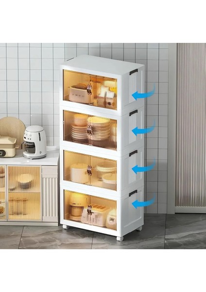 Çok Amaçlı Kapaklı Istiflenebilir Organizer Dolap – 4'lü Set (Toprak)