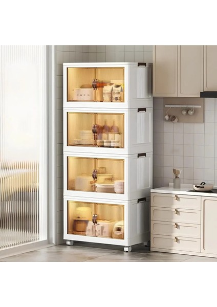 Çok Amaçlı Kapaklı Istiflenebilir Organizer Dolap – 4'lü Set (Toprak) modelleri