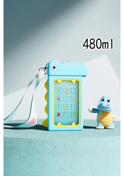 Dinozor Tasarımlı Suluk 480 ml Bpa Içermez Suluk Çocuk Okul Su Şişesi Taşınabilir Matara Mavi