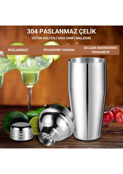 6 Parça 750ML Paslanmaz Çelik Kokteyl Shaker Seti – Ev ve Bar Için Ideal, Sızdırmaz Kapaklı modelleri