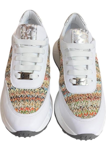 Beyaz Hakiki Deri Hasır Desenli Comfort Taban Bağcıklı Sneaker fiyatları
